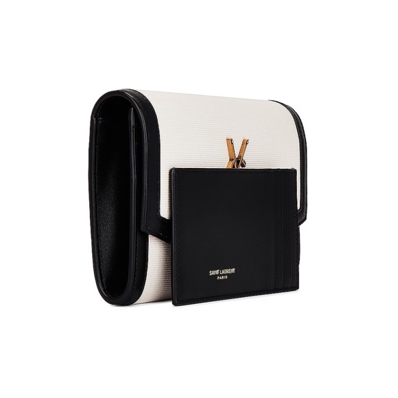 Saint Laurent YSL Uptown Blanc Natural & Noir Leather Wallet on a Chain NEW - Picture 6 of 10